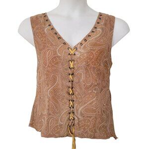 Vintage‎ Spenser Jeremy XL Silk Paisley Lace Up Corset Top Y2K 90s V Neck